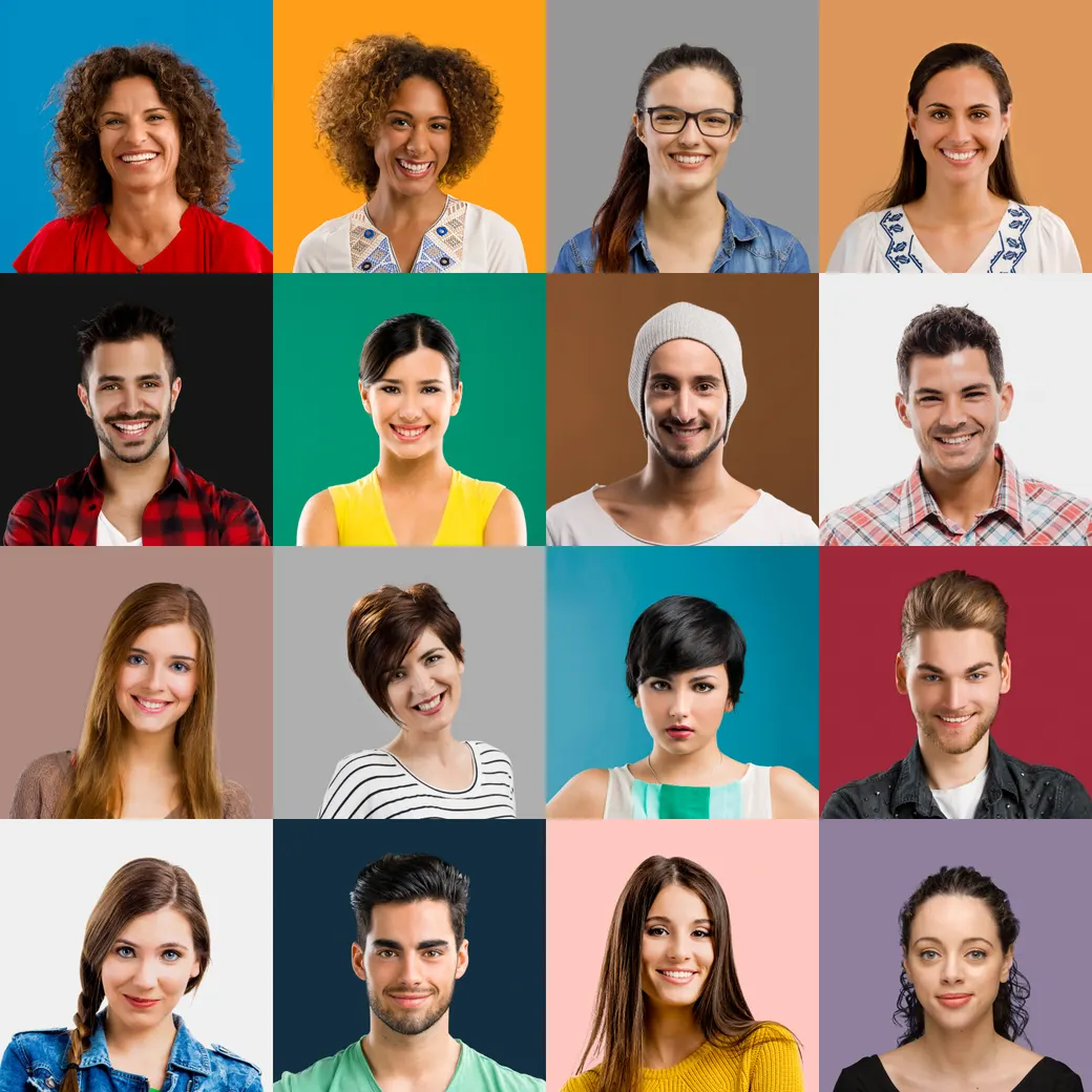 A grid of portraits of many different smiling people of varied ages and backgrounds.